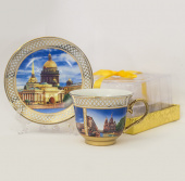 Чашка с блюдцем золотая ажур Панорама Спас Исаакий СПб 200ml