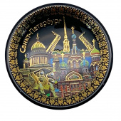 Магнит-тарелка СПб люкс Иссак-Спас-Петр. черн.  6 см.