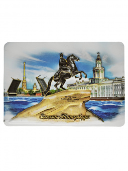 Магнит 3D 7*10 см. бел. подложка Спб Медн.всадник-Кунсткамера сер.